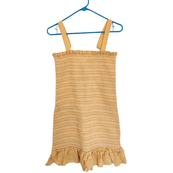 American Eagle Mustard Yellow Smocked Bodycon Ruffled Mini Dress - Picture 3 of 6